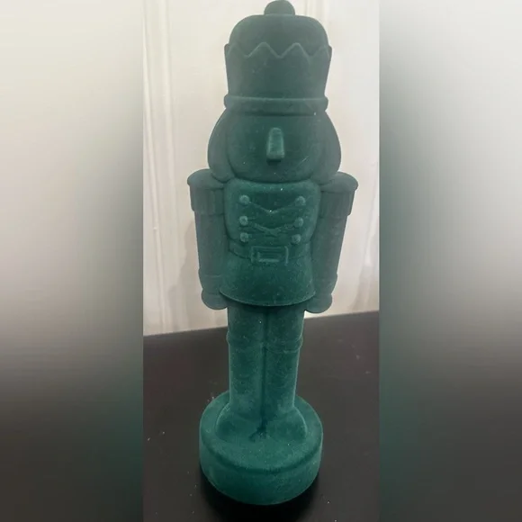 Christmas Green Velvet Flocked Nutcracker Soldier - Picture 2 of 2